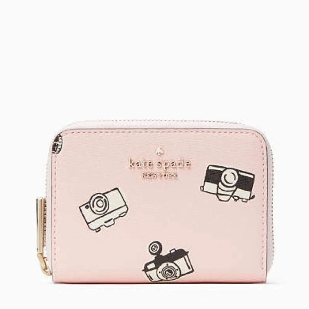 NWT! kate spade oh snap! small zip around card case wallet - chalk pink